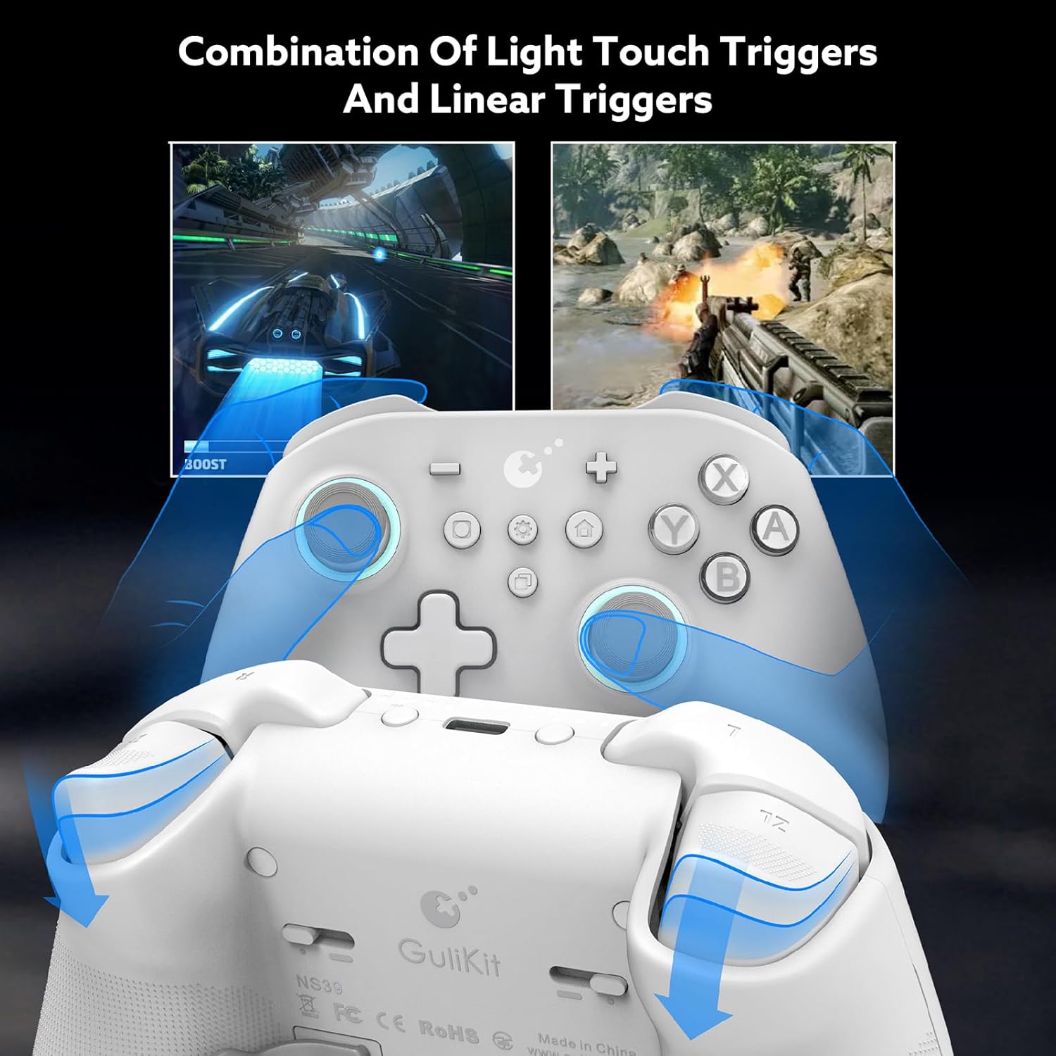 [No Drift] GuliKit KK3 Max Bluetooth Controller, Kingkong 3 Max Wireless Controller for Switch/Switch OLED, Hall Effect Joystick/Triggers, Maglev/Rotor/HD Vibration, Hyperlink Adapter (White)