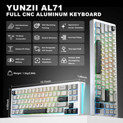 Tastatura YUNZII AL71 71 taste aluminiu CNC RGB wireless