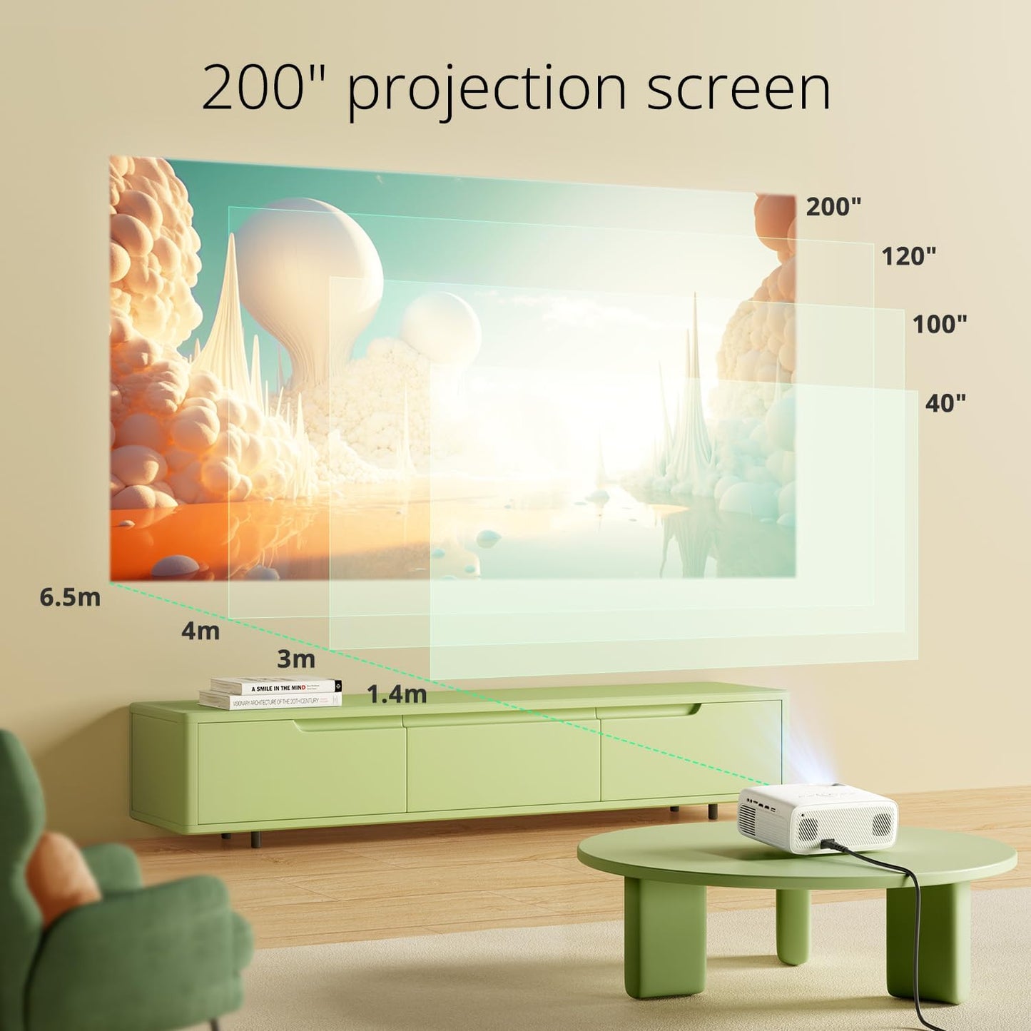 YOTON Y6 Bluetooth Projector 4K with Tripod, Projector Native 1080P 18000 Lumens, Bluetooth 5.2 Portable Home Video Movie Projector Compatible with iOS/Android/HDMI/USB/AV/SD Card, for Home Cinema