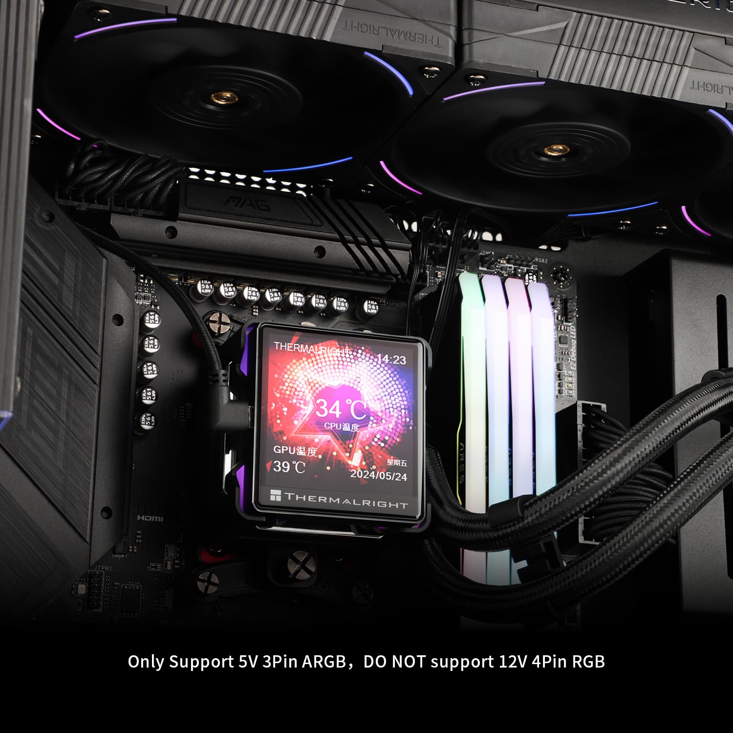 Thermalright Elite Vision 360 ARGB BLACK AIO CPU Liquid Cooler,IPS LCD Screen with 320 * 320 Resolution,for AM4/AM5/Intel LGA1700/1851,’2.73 inch’Magnet-Absorbent LCD Screen for Images,PC Cooling