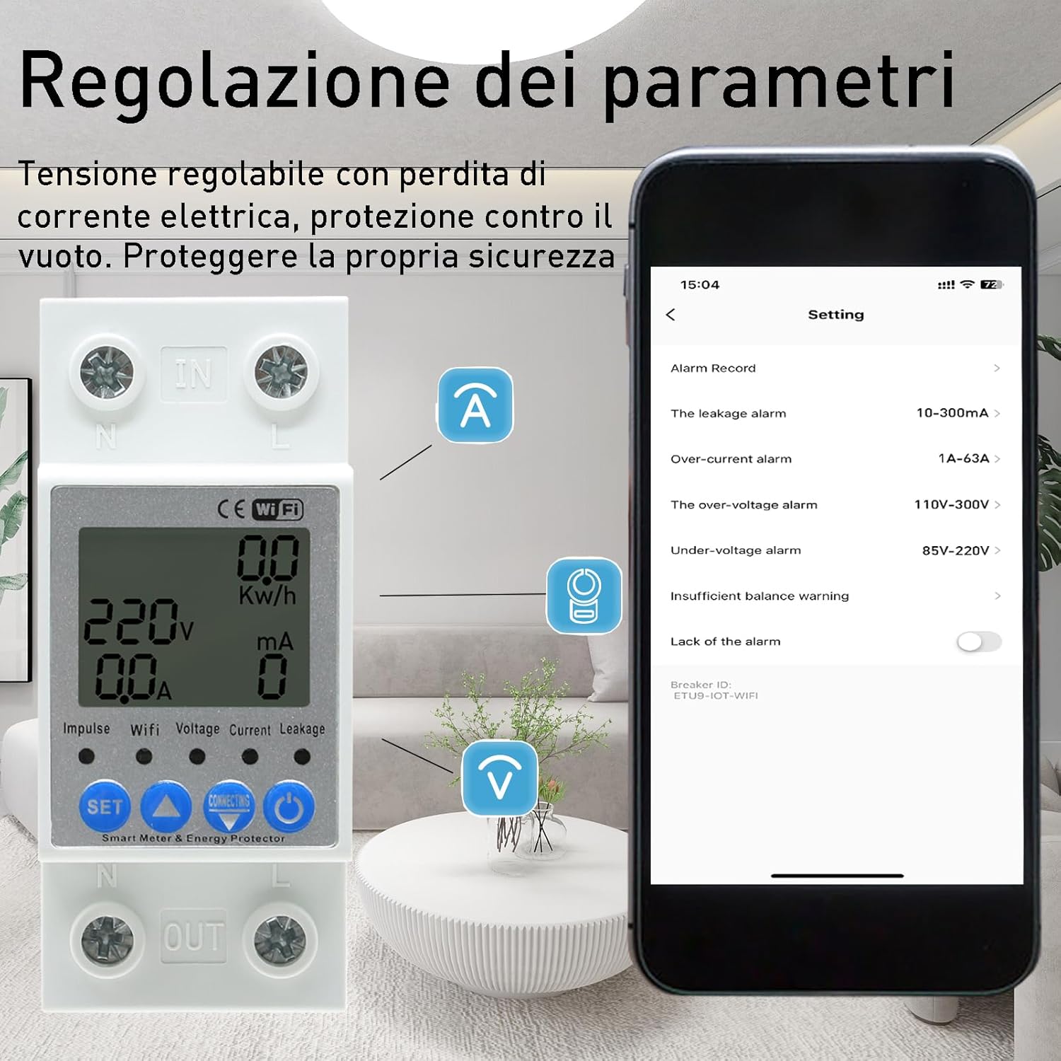 JOYELEC Smart WiFi Electric Meter Consumption Meter 63A 220V Real-time Monitoring, Time Switch Function, Overvoltage and Low Voltage Protection