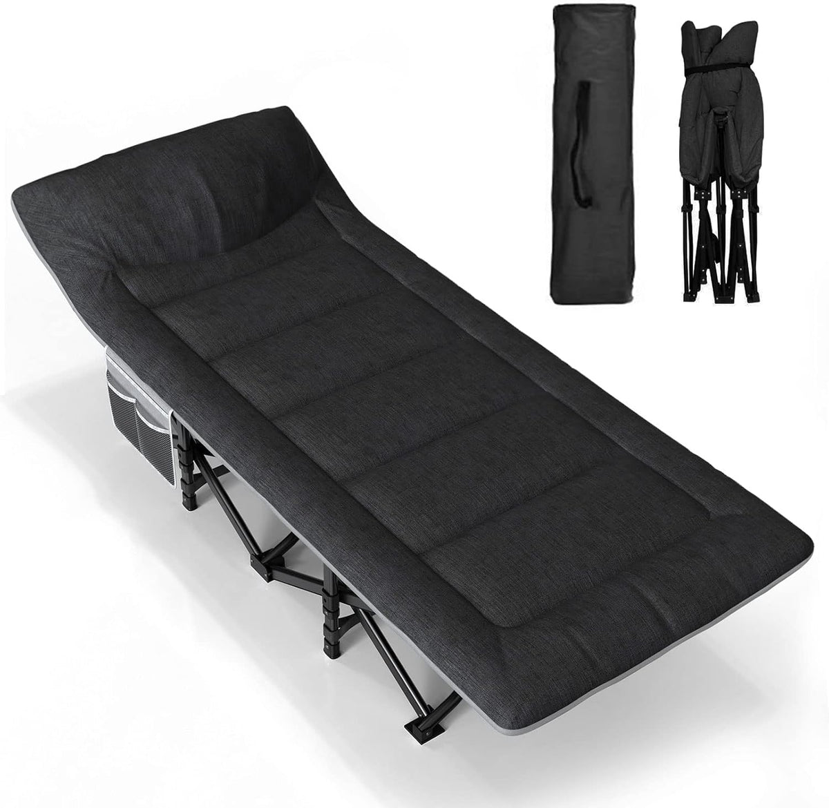 Pat pliabil de camping ATORPOK SHOP pentru adulti, 200 kg, negru