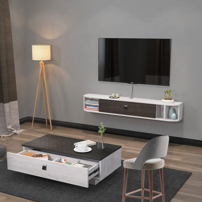 Comoda TV de perete din lemn Pmnianhua 140 cm Lemn Gri-Alb Modern