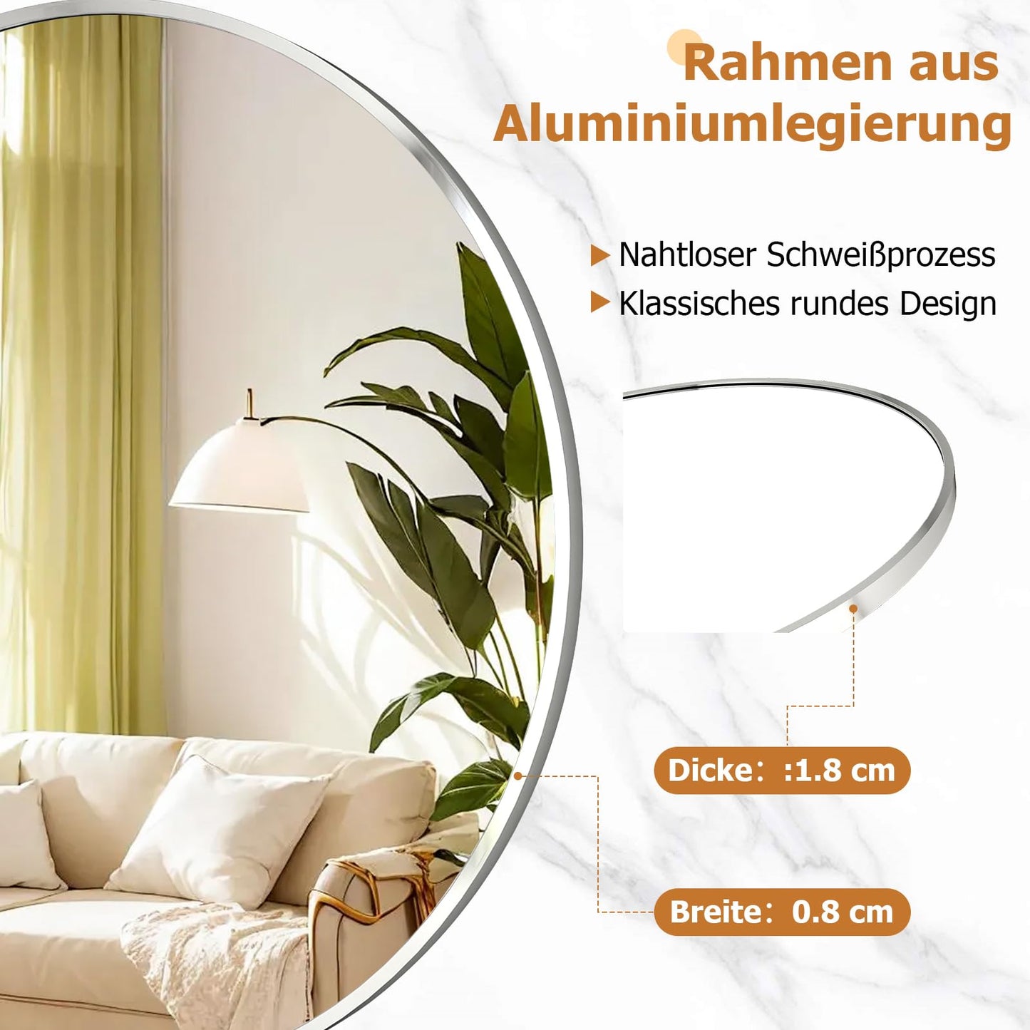 Oglinda Koonmi Rotunda 91 cm Cadru Aluminiu Argintiu Minimalist