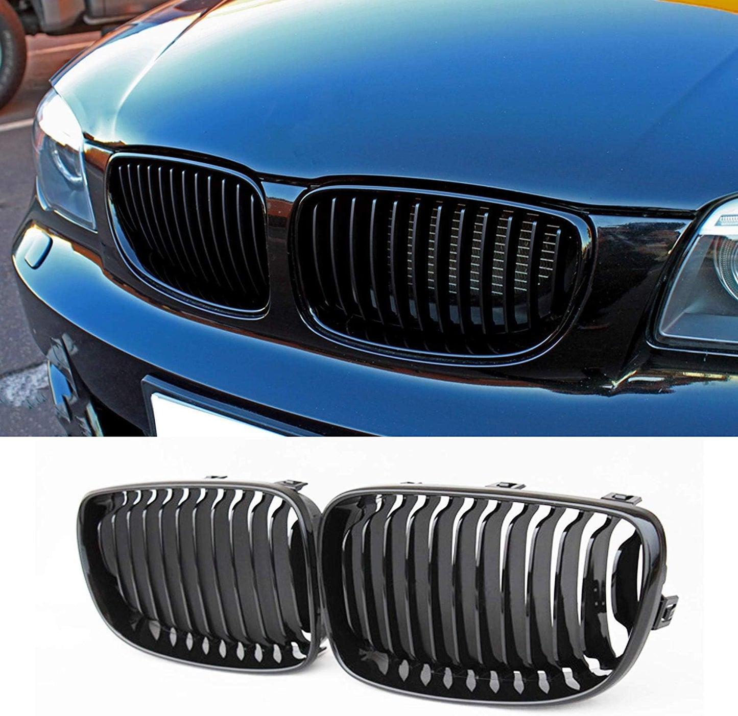 2 x Black Gloss Front Grille for E81 E82 E87 E88 LCI 2008-2011