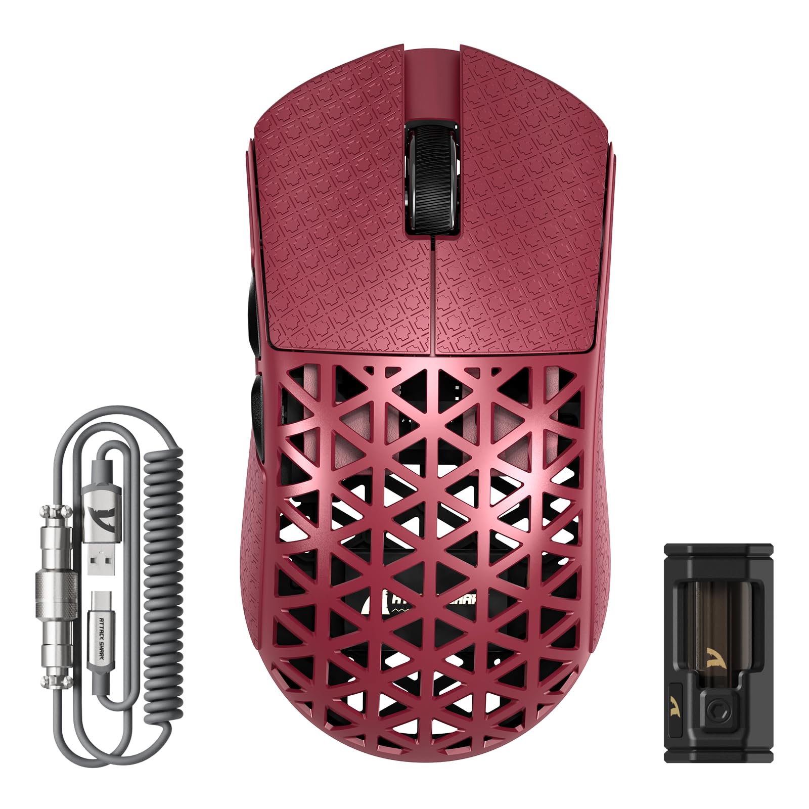 ATTACK SHARK R5 Ultra Carbon Fiber 8000Hz Wireless Gaming Mouse, 39g SUPERLIGHT, 42000DPI, PAW3950MAX Sensor, Nordic 52840 Chip, Bluetooth/2.4G/USB-C Wired Mice with Coiled Cable, for PC/Mac, Black