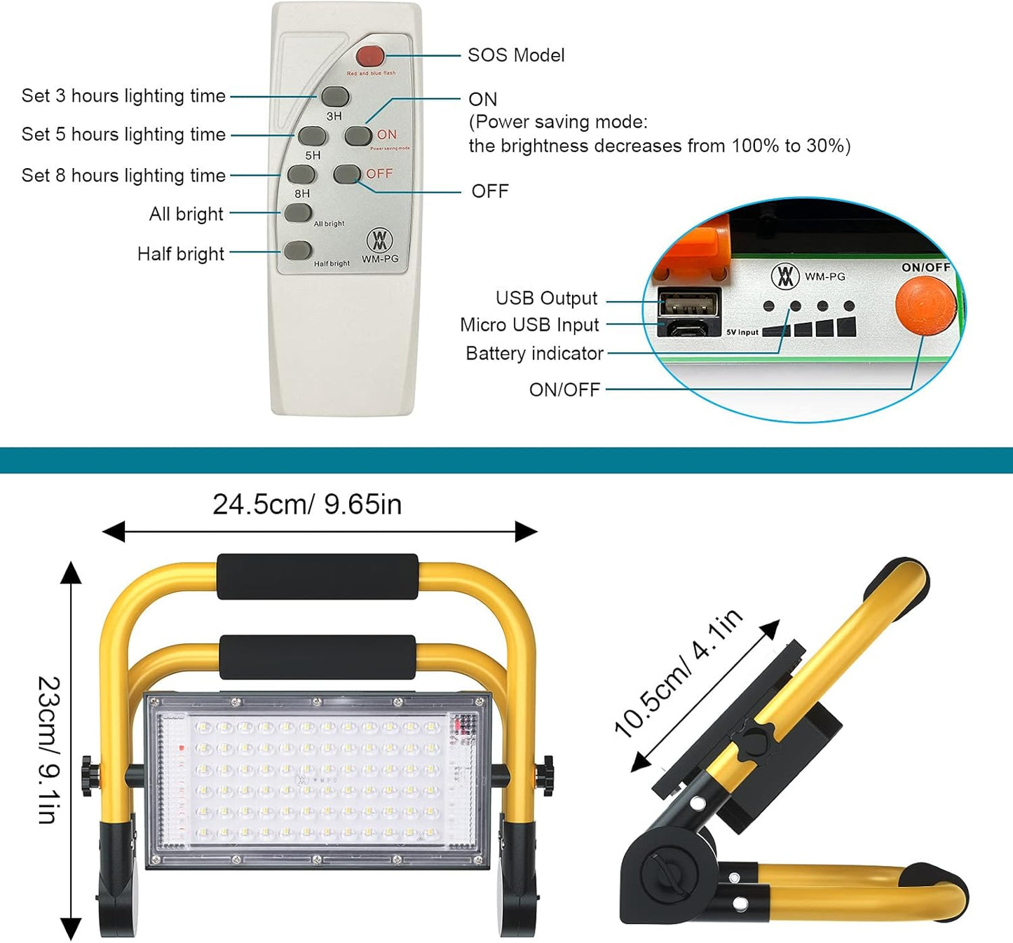 ERAY LED Construction Spotlight, 8000LM 13500mAh LED Work Light with Remote Control, 4 Modes, Power Bank, Timer, 70 LED, Solar & USB Charging, Job Site Lighting