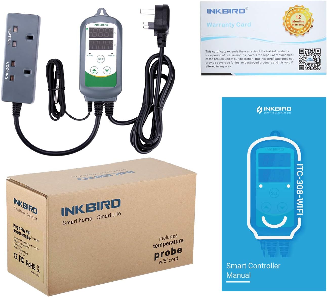 Inkbird Digital Wireless Thermostat, ITC-308-WiFi Temperature Controller Heating Cooling Remote Control