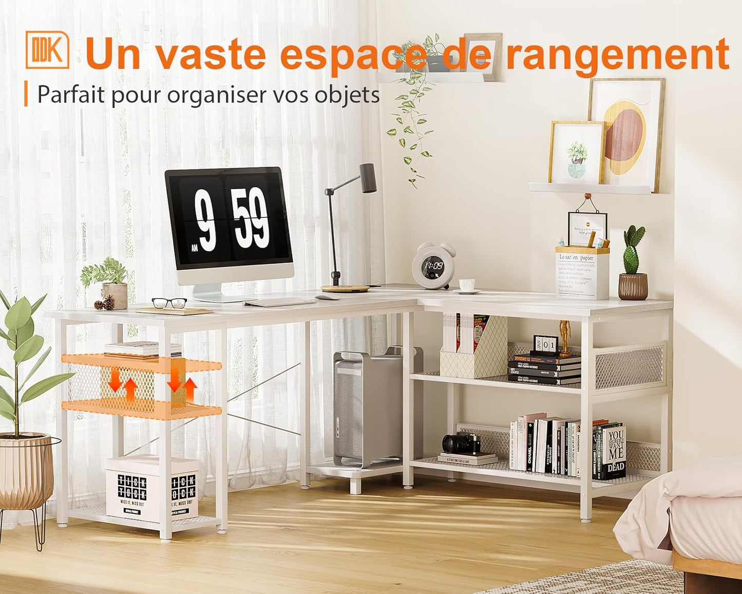 Birou gaming L-shape reversibil ODK, 2 prize + 2 USB, 168x120 cm