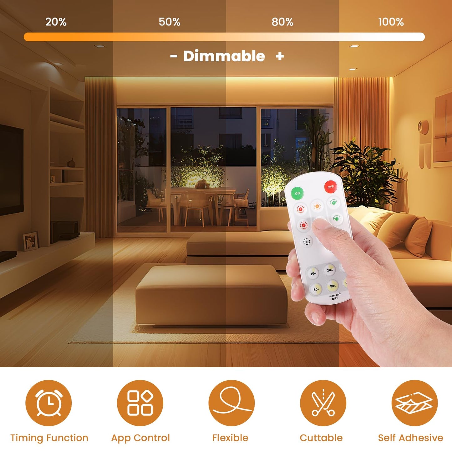 Banda LED COB 5 m 24V Wi-Fi App 3000K Alb Cald Dimmabila