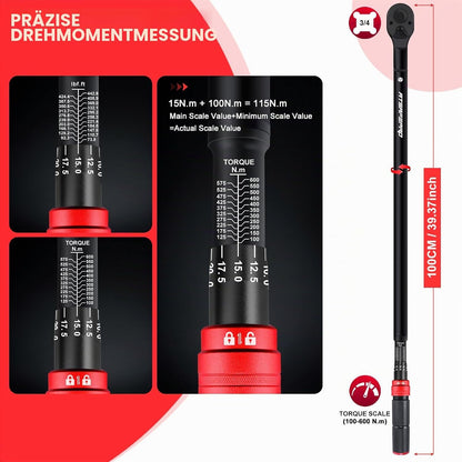 Cheie dinamometrica ATsafepro pentru roti si camioane, 3/4 inch, 100-600 Nm