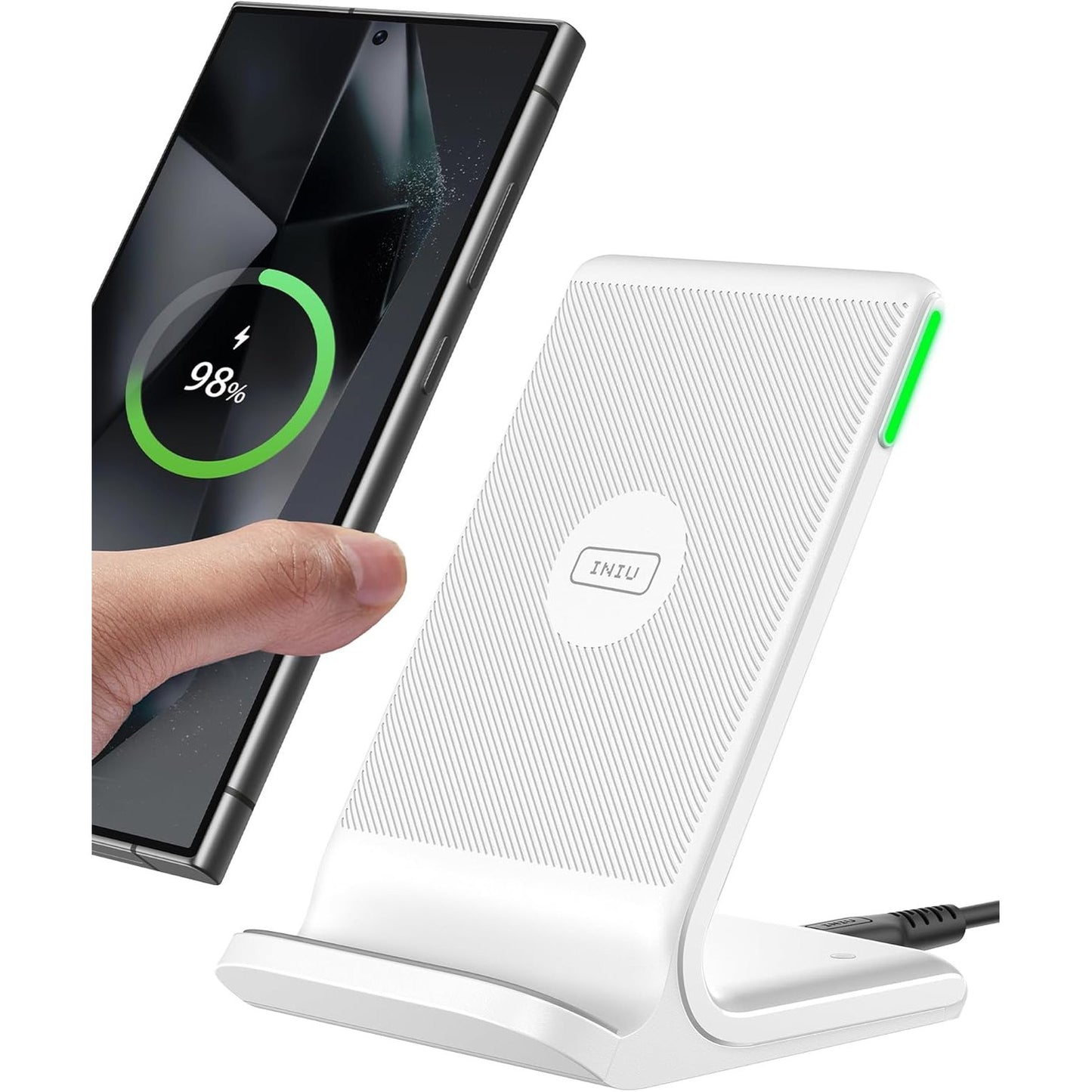 INIU Wireless Charger, [White, 15W] Fast Wireless Charging Stand Qi Certified for iPhone 16 15 14 13 12 11 Pro Max Samsung S23 S22 Google Pixel etc