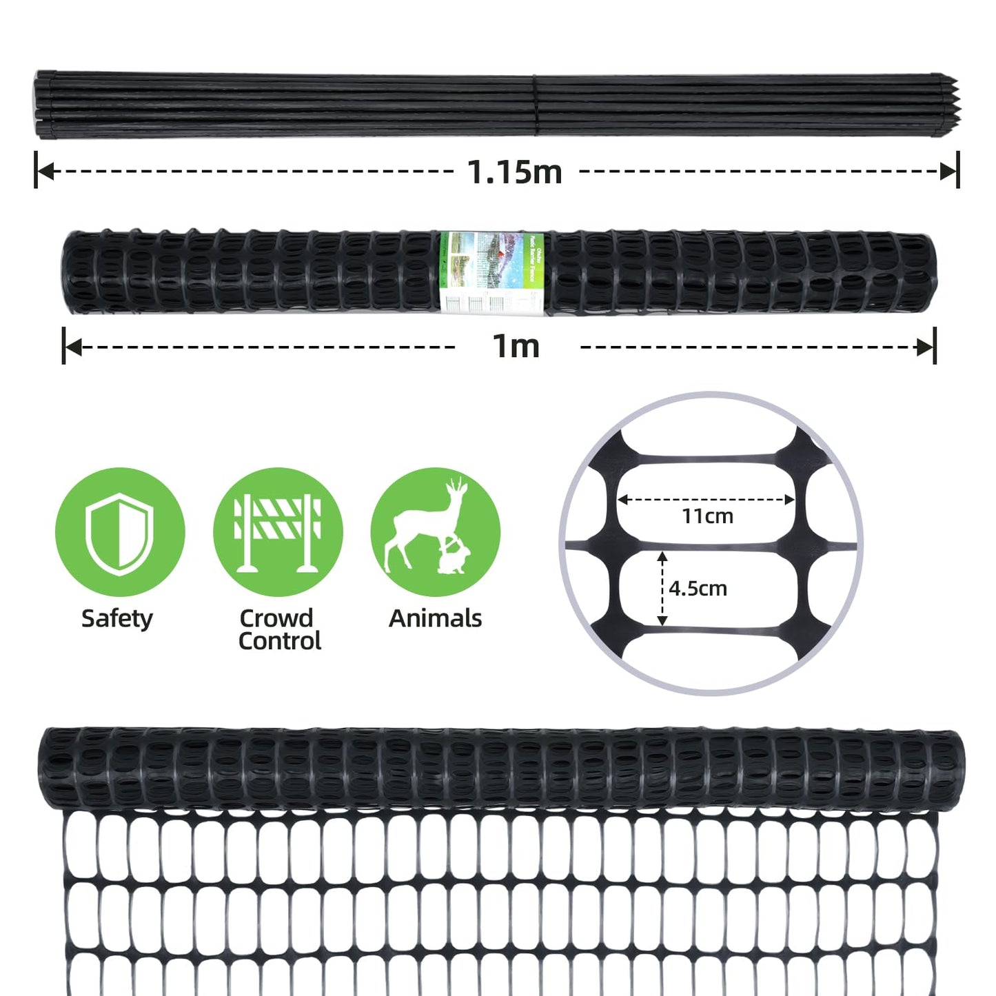 Gard plastic Ohuhu GPF-03 1m x 30m negru, rezistent UV