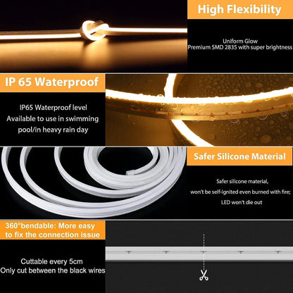 Lamomo LED Strip Light 20m, Dimmable Warm White Led Strip Lights for Bedroom, 3000K Waterproof 24V Flexible Neon LED Rope Lights for Living Room Kitchen Indoor Outdoor DIY Decor
