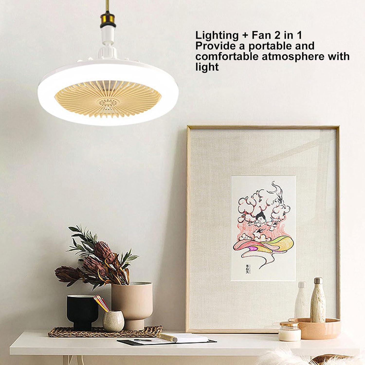 Ceiling Fan with Light & Remote Control, 10 30 W E27 Small Socket Fan, 3 Colours, 3 Wind Speeds, LED Fan Light with Aromatherapy for Garage, Cabinet, Kitchen