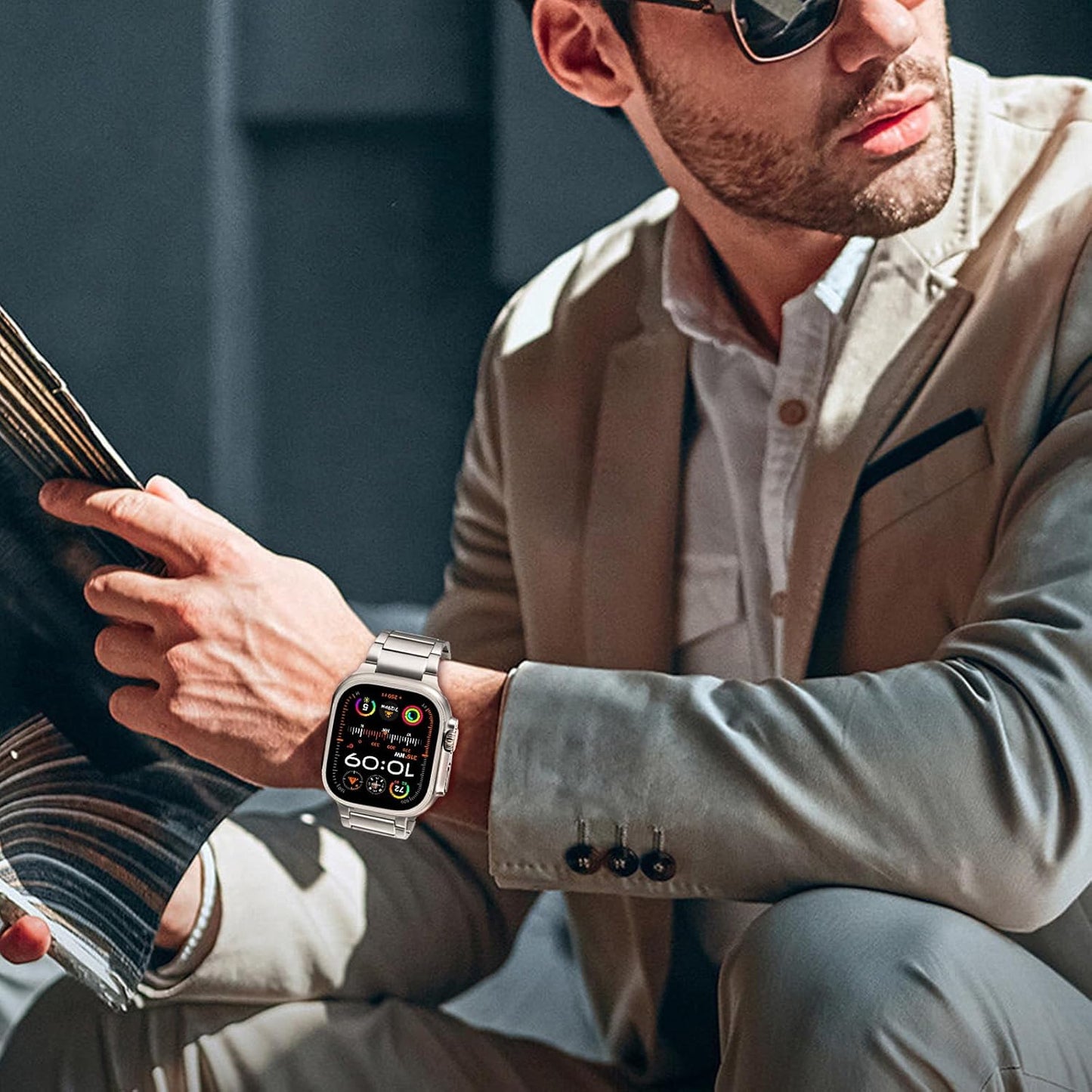 TRUMiRR 49 mm 46 mm 45 mm 44 mm 42 mm (Series 3 2 1) Compatible with Apple Watch Strap Titanium, Stainless Steel Link Bracelet Titanium Replacement Straps for iWatch Ultra 2/Ultra, Series 10/9/8/7/6/5