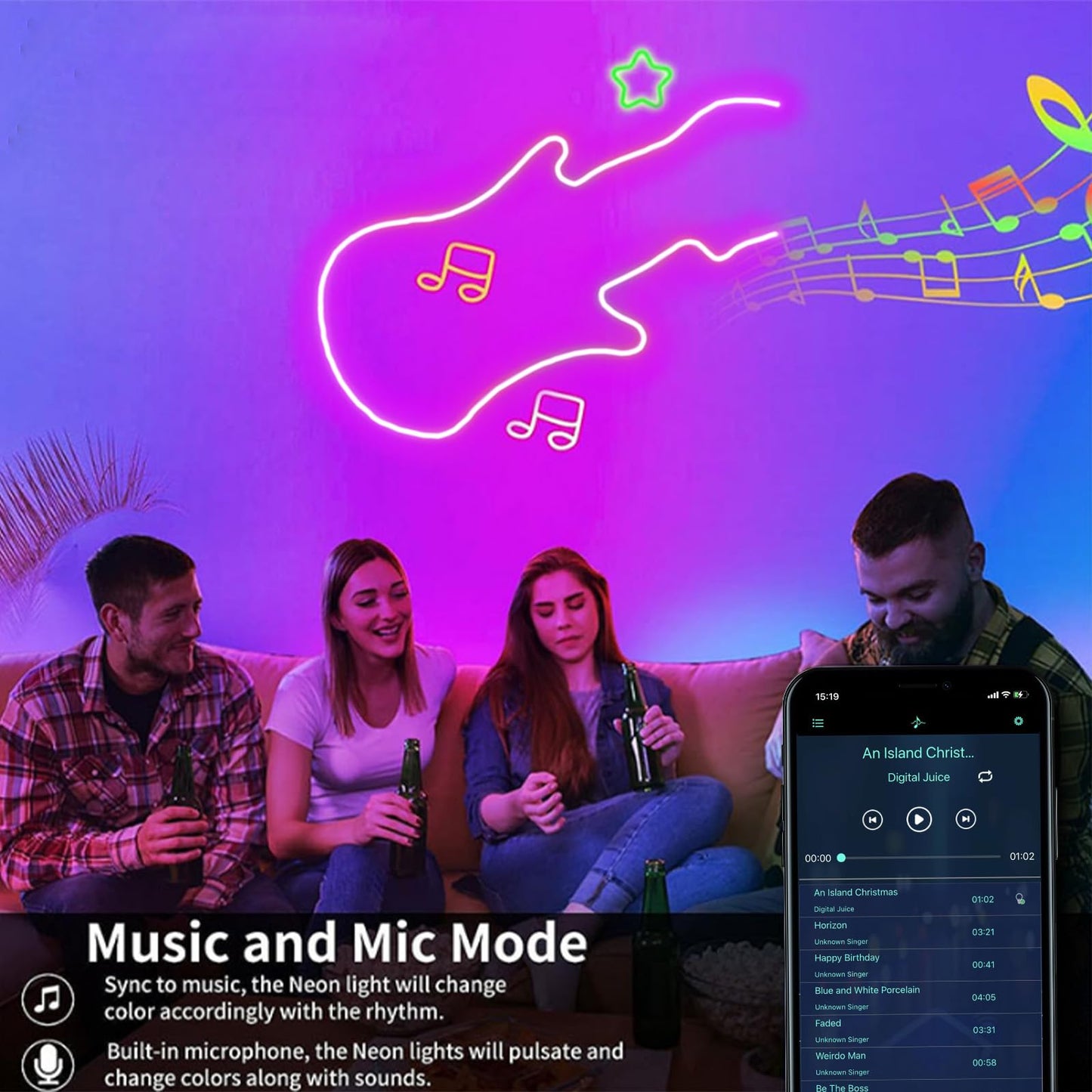 Banda LED Neon 10M RGB App Remote Music Sync IP65
