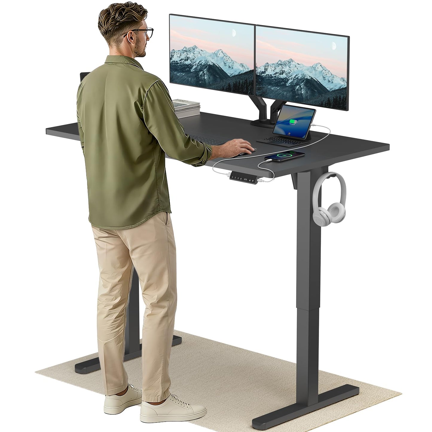 Birou HUANUO reglabil electric 120x80 cm USB-C USB-A alb