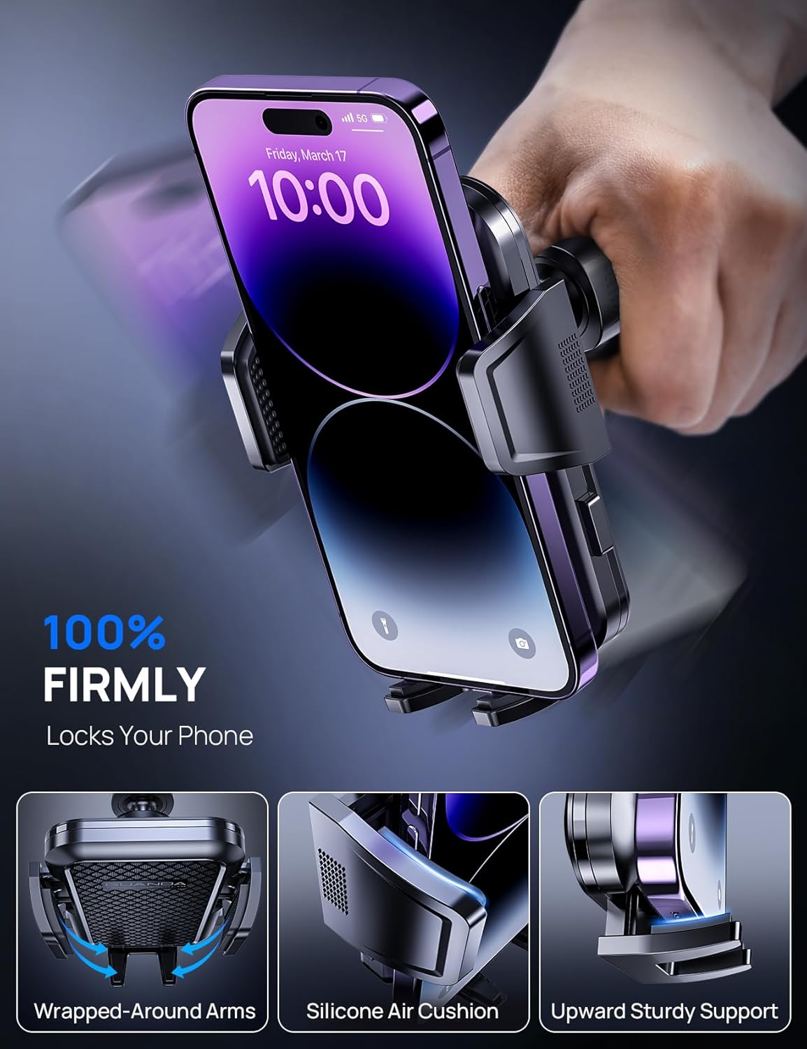 Car phone holder air vent, Car Phone Holder Mount 360° Rotation, Adjustable Clip, Big Phone & Thick Case Friendly, Compatibility Fit for All 4"-7" Smartphone, Universal phone car holder
