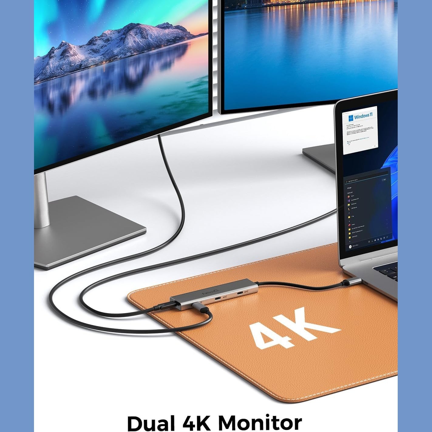 USB C Video Hub NEWQ Type C Hub 3.2 Reverse Current Monitor, Dual Video Display 4K@30-60Hz, 4x USB-C 3.2 GEN2 10Gbps, Support PD 100W Max, with Video Cable