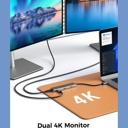 USB C Video Hub NEWQ Type C Hub 3.2 Reverse Current Monitor, Dual Video Display 4K@30-60Hz, 4x USB-C 3.2 GEN2 10Gbps, Support PD 100W Max, with Video Cable