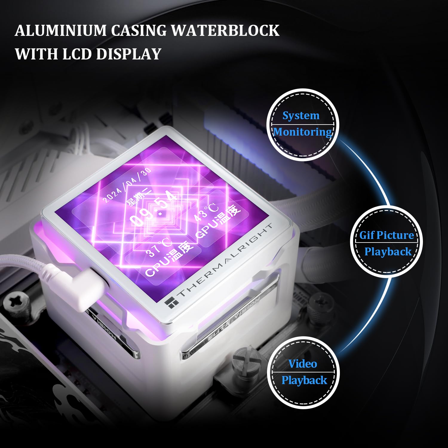 Thermalright Elite Vision 360 ARGB White CPU AIO Cooler,IPS LCD Screen with 320 * 320 Resolution,for AM5,Intel 1700/1851,High-performance CPU Water-cooler with 2.73in Removable Liquid Crystal Display