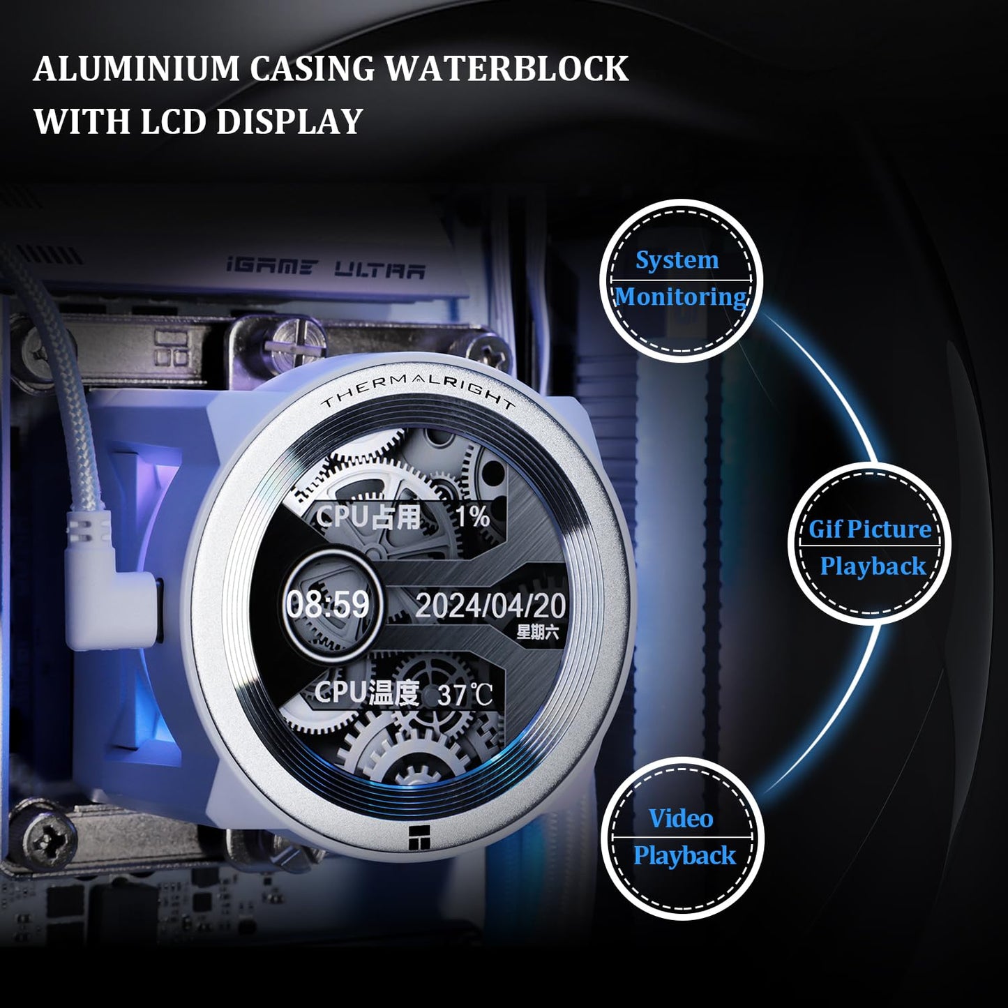 Thermalright CORE Vision 360 White ARGB-360mm AIO CPU Liquid Cooler,IPS LCD Screen with 480 * 480 Resolution,for AM4/AM5/Intel LGA1700/1851,‘2.1 inch’Magnet-Absorbent LCD Screen for Images