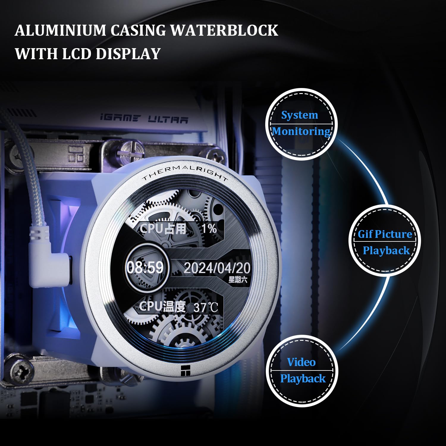Thermalright CORE Vision 360 White ARGB-360mm AIO CPU Liquid Cooler,IPS LCD Screen with 480 * 480 Resolution,for AM4/AM5/Intel LGA1700/1851,‘2.1 inch’Magnet-Absorbent LCD Screen for Images