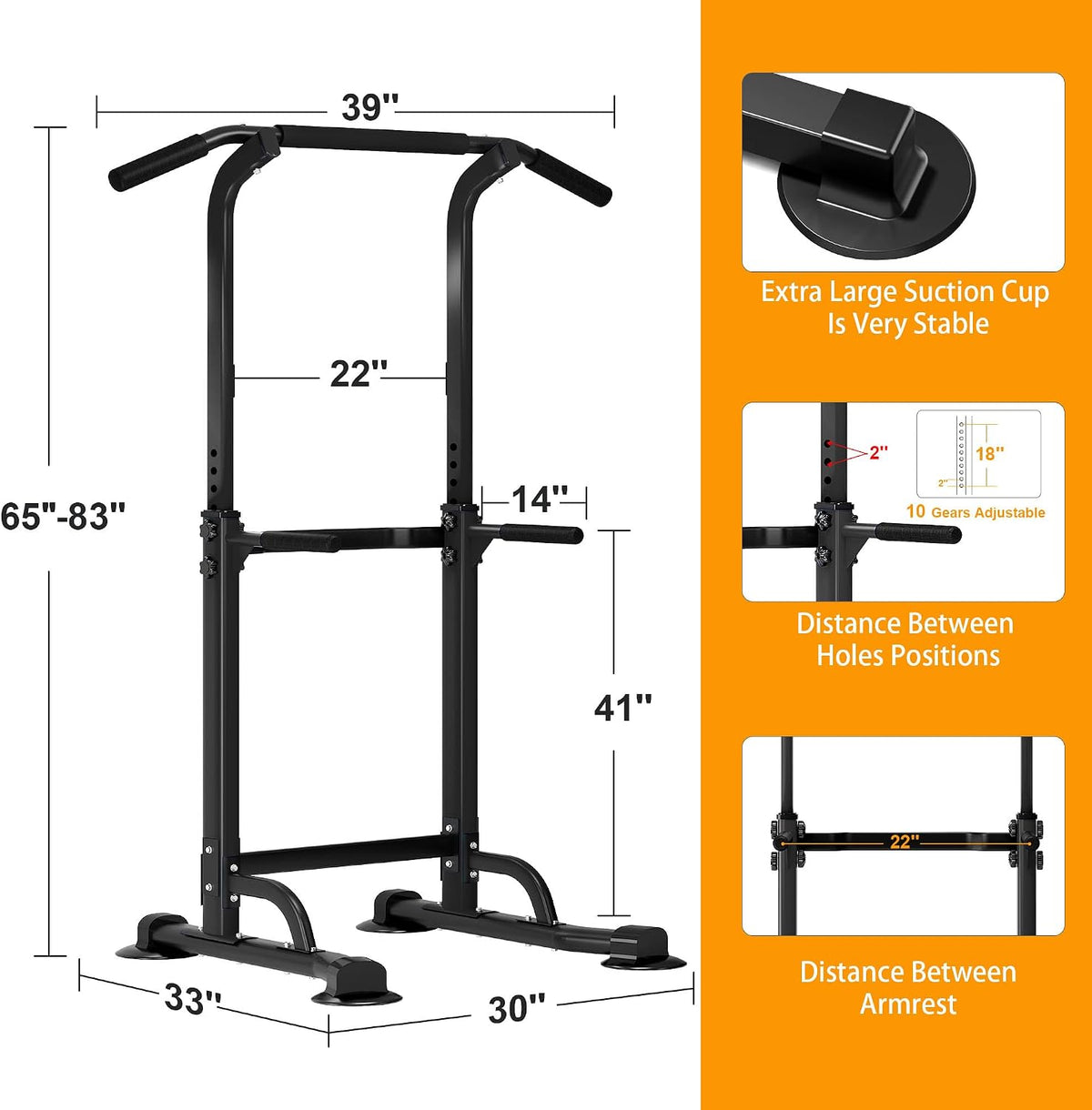 Turn de forta multifuncional sogesfurniture cu bara de tractiuni, reglabil 165-210 cm, negru