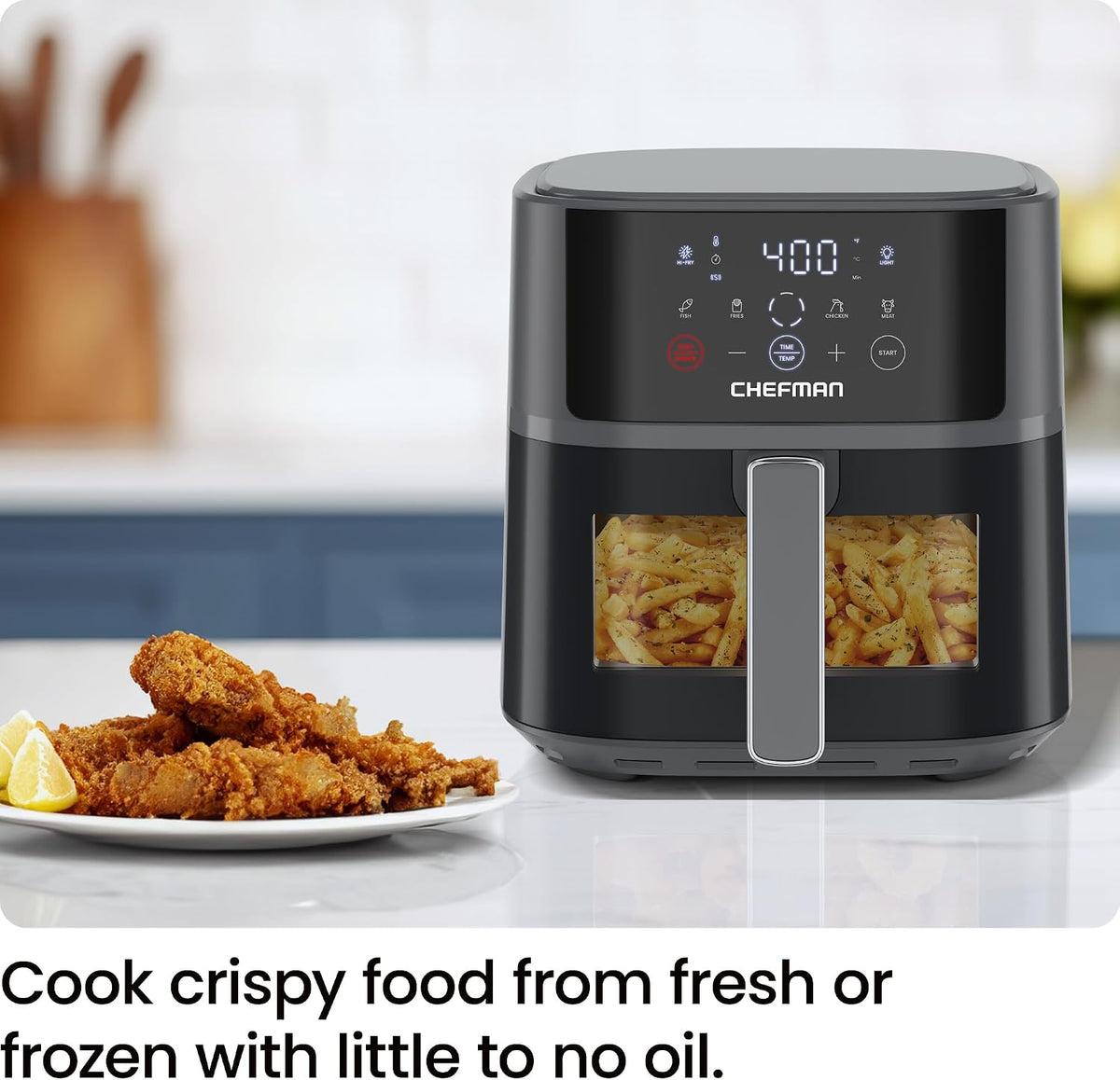 Friteuza cu aer cald Chefman 5,67 L, gri, cu Hi-Fry, fereastra de vizualizare si 4 programe