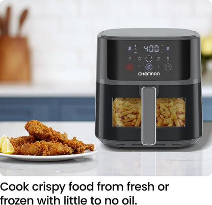 Friteuza cu aer cald Chefman 5,67 L, gri, cu Hi-Fry, fereastra de vizualizare si 4 programe