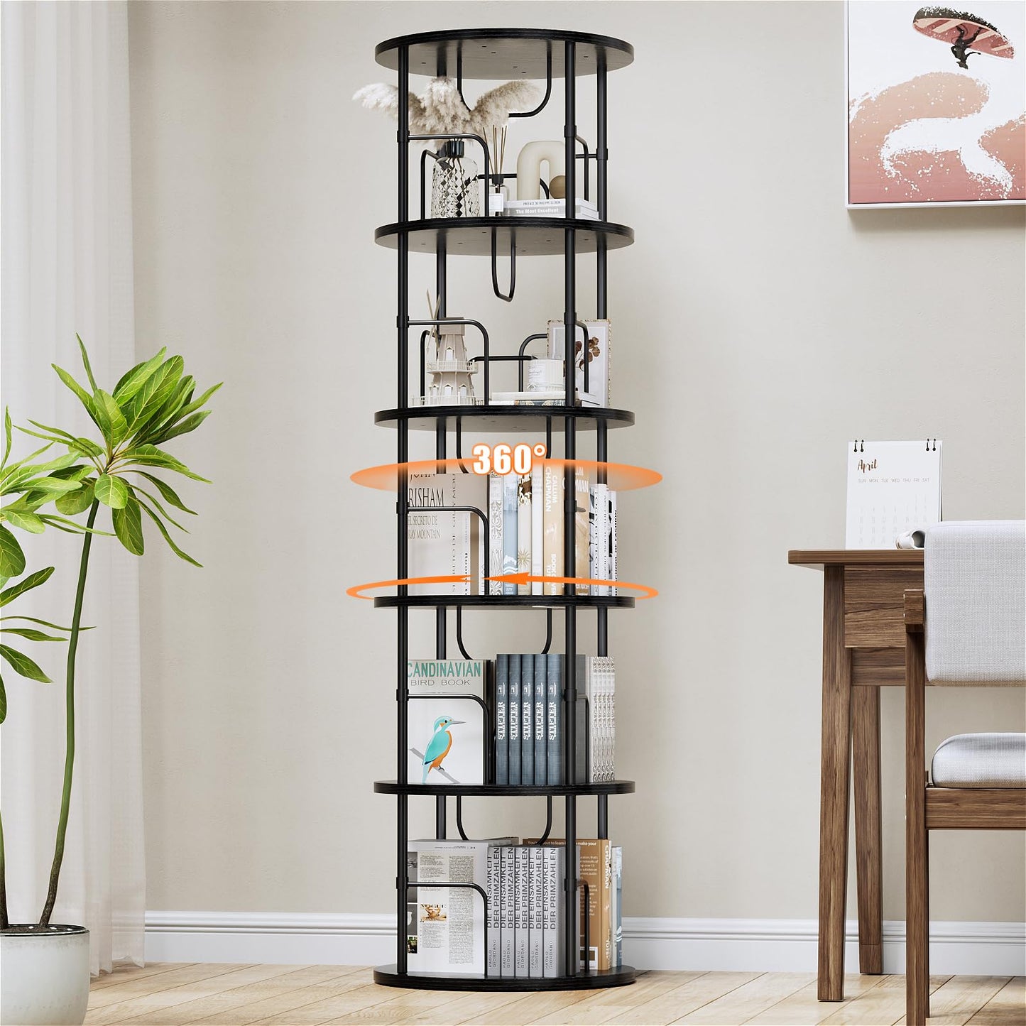 Biblioteca rotativa Generisch 6 niveluri 45x45x193 cm neagra
