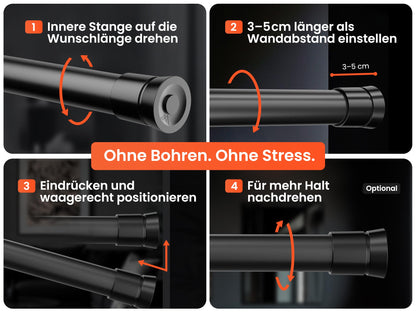 Galerie MEISENBERG Telescopic Rod 110-200 cm, fara gaurire, negru