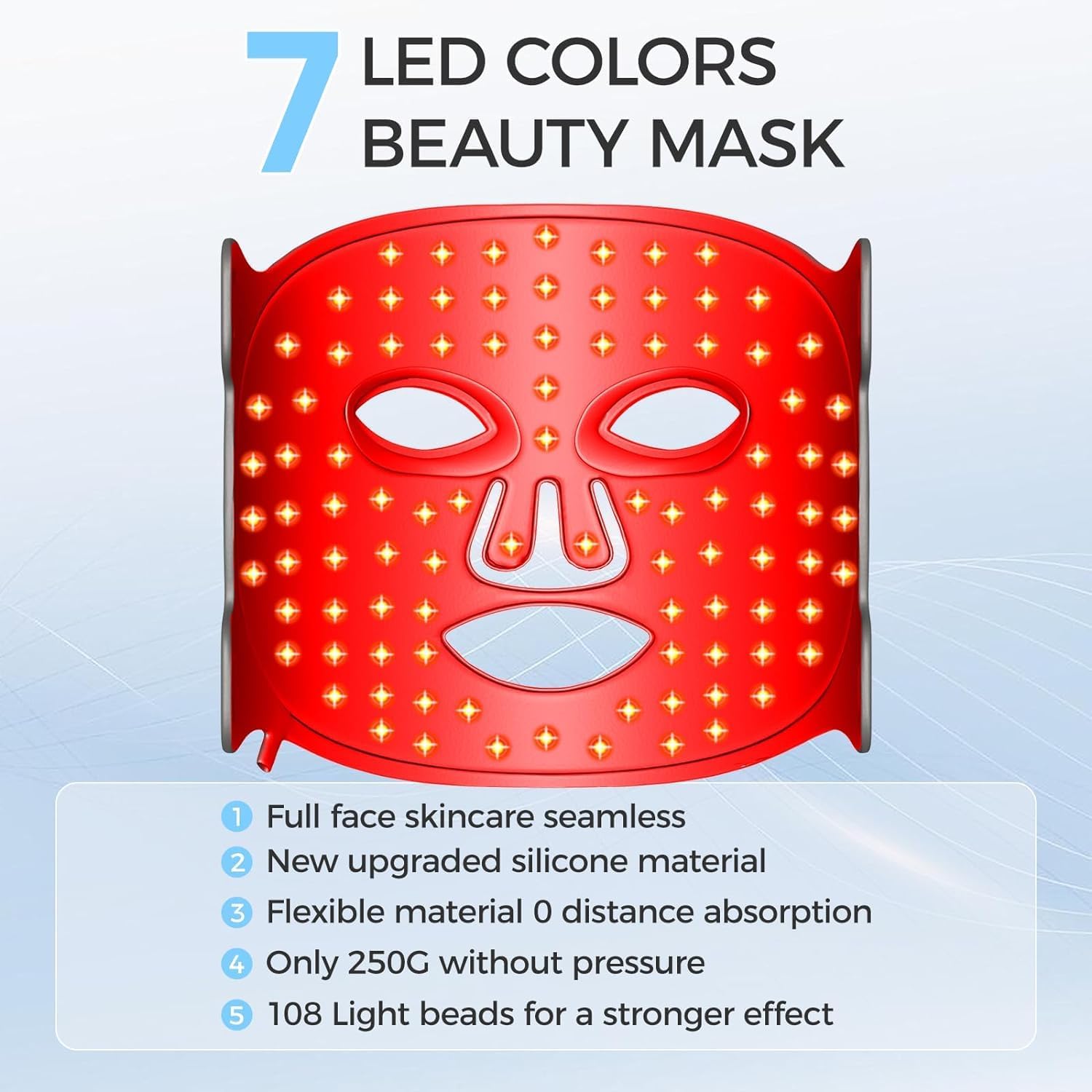 Duckdik LED-Gesichtsmaske mit roter Lichttherapie für Gesicht und Haut, 3-farbige LED-Maske mit Infrarotlicht, Pflegegerät für alle Hauttypen, für den Heimgebrauch