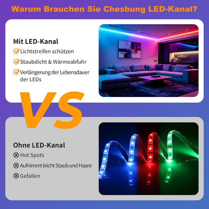Set 12 profile LED Chesbung din aluminiu, forma U, 1 m, pentru benzi de pana la 16 mm, cu capac alb laptos, compatibil Philips Hue