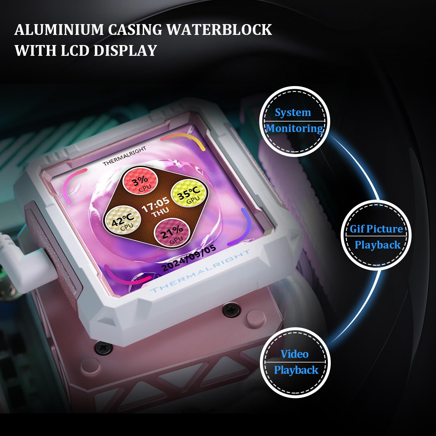 Thermalright FW PRO 360 ARGB MEW-360mm AIO CPU Liquid Cooler,IPS LCD Screen with 320 * 320 Resolution,for AM4/AM5/Intel LGA1700/1851,’2.73 inch’Magnet-Absorbent LCD Screen for Images