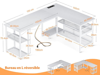 Birou gaming L-shape reversibil ODK, 2 prize + 2 USB, 168x120 cm