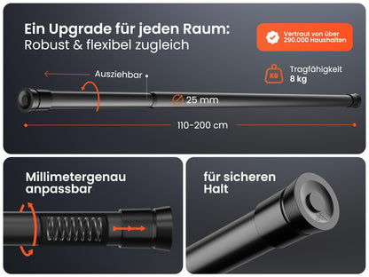 Galerie MEISENBERG Telescopic Rod 110-200 cm, fara gaurire, negru