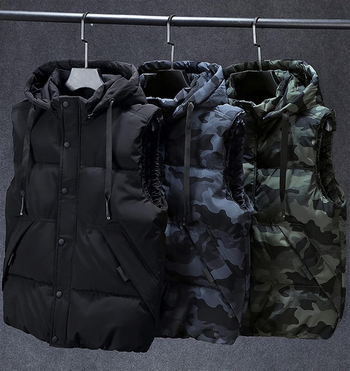 Icegrey Men's Down Vest with Hood Sleeveless Lightweight Body Warmer Quilted Vest Warm Gilet Stand-Up Collar, Black 2