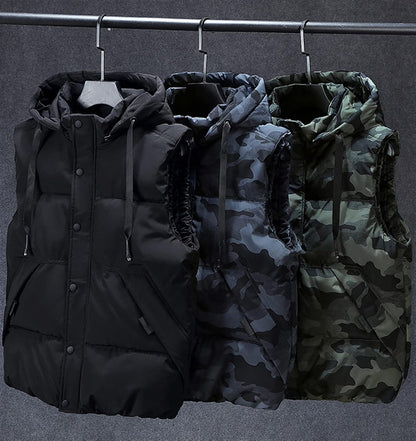 Icegrey Men's Down Vest with Hood Sleeveless Lightweight Body Warmer Quilted Vest Warm Gilet Stand-Up Collar, Black 2