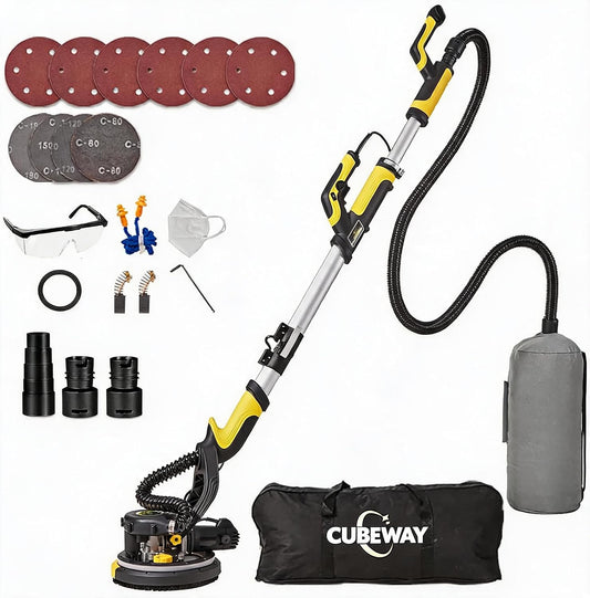 Slefuitor telescopic pentru gips-carton CUBEWAY, 750 W, cu aspirare praf, LED, 215 mm, galben