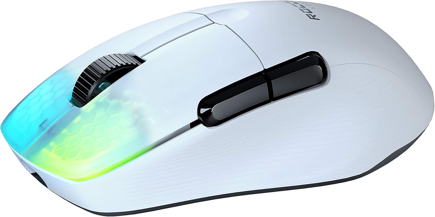 ROCCAT Kone Pro Air Gaming PC Wireless Mouse, Bluetooth Ergonomic Performance Computer Mouse with 19K DPI Optical Sensor, AIMO RGB Lighting & Aluminum Scroll Wheel, 100+ Hour Battery Life, White