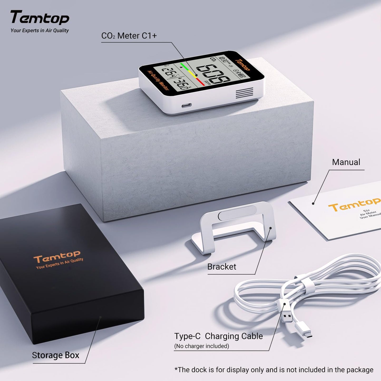 Monitor calitate aer Temtop C1+ CO2 Bluetooth app alb
