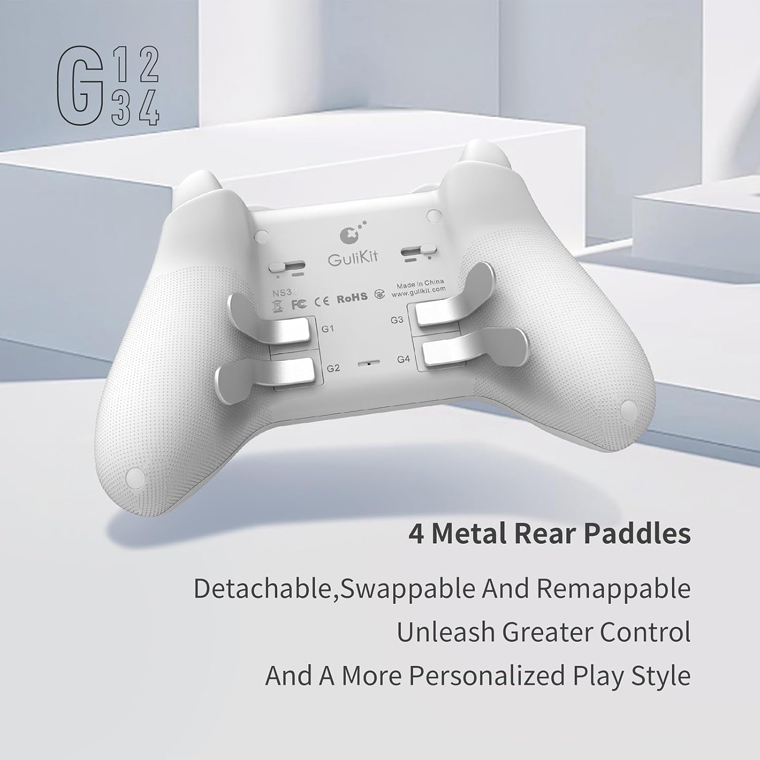 [No Drift] GuliKit KK3 Max Bluetooth Controller, Kingkong 3 Max Wireless Controller for Switch/Switch OLED, Hall Effect Joystick/Triggers, Maglev/Rotor/HD Vibration, Hyperlink Adapter (White)