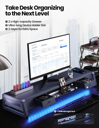 Suport monitor VAYDEER cu sertare si USB, incarcare wireless 15W