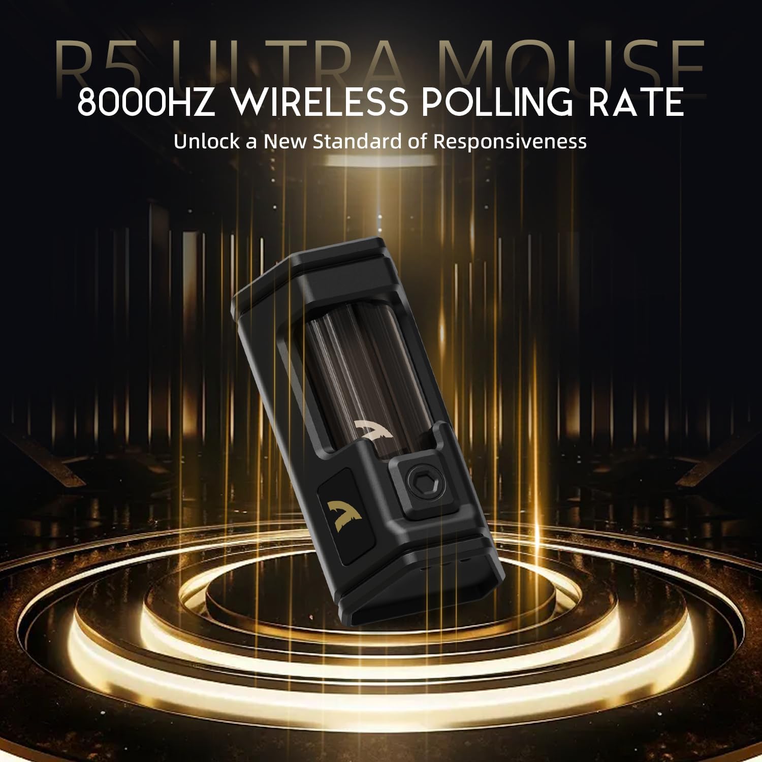 ATTACK SHARK R5 Ultra Carbon Fiber 8000Hz Wireless Gaming Mouse, 39g SUPERLIGHT, 42000DPI, PAW3950MAX Sensor, Nordic 52840 Chip, Bluetooth/2.4G/USB-C Wired Mice with Coiled Cable, for PC/Mac, Black