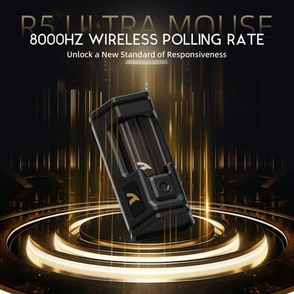 ATTACK SHARK R5 Ultra Carbon Fiber 8000Hz Wireless Gaming Mouse, 39g SUPERLIGHT, 42000DPI, PAW3950MAX Sensor, Nordic 52840 Chip, Bluetooth/2.4G/USB-C Wired Mice with Coiled Cable, for PC/Mac, Black