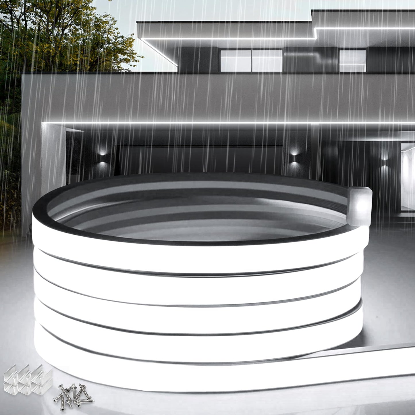 Neon LED Strip 5 m, Silicone Waterproof Fireproof IP65 LED Strip Warm White 3000 K 10 mm LED Fairy Lights Outdoor 230 V Flexible DIY Light Strip Outdoor with Power Supply for Home, Party,