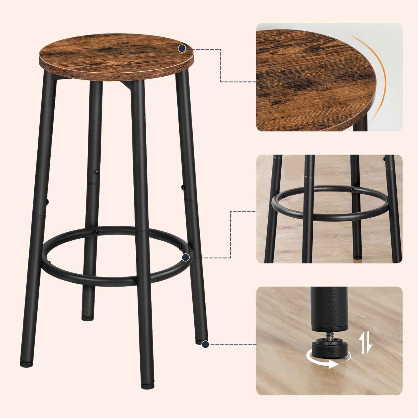 Scaune de bar HOOBRO BF03BYP401 Set 4 Rustic Brown 25.2 inch