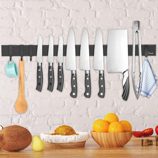 Bara magnetica pentru cutite Dmore, 59 cm, neagra, cu 4 carlige